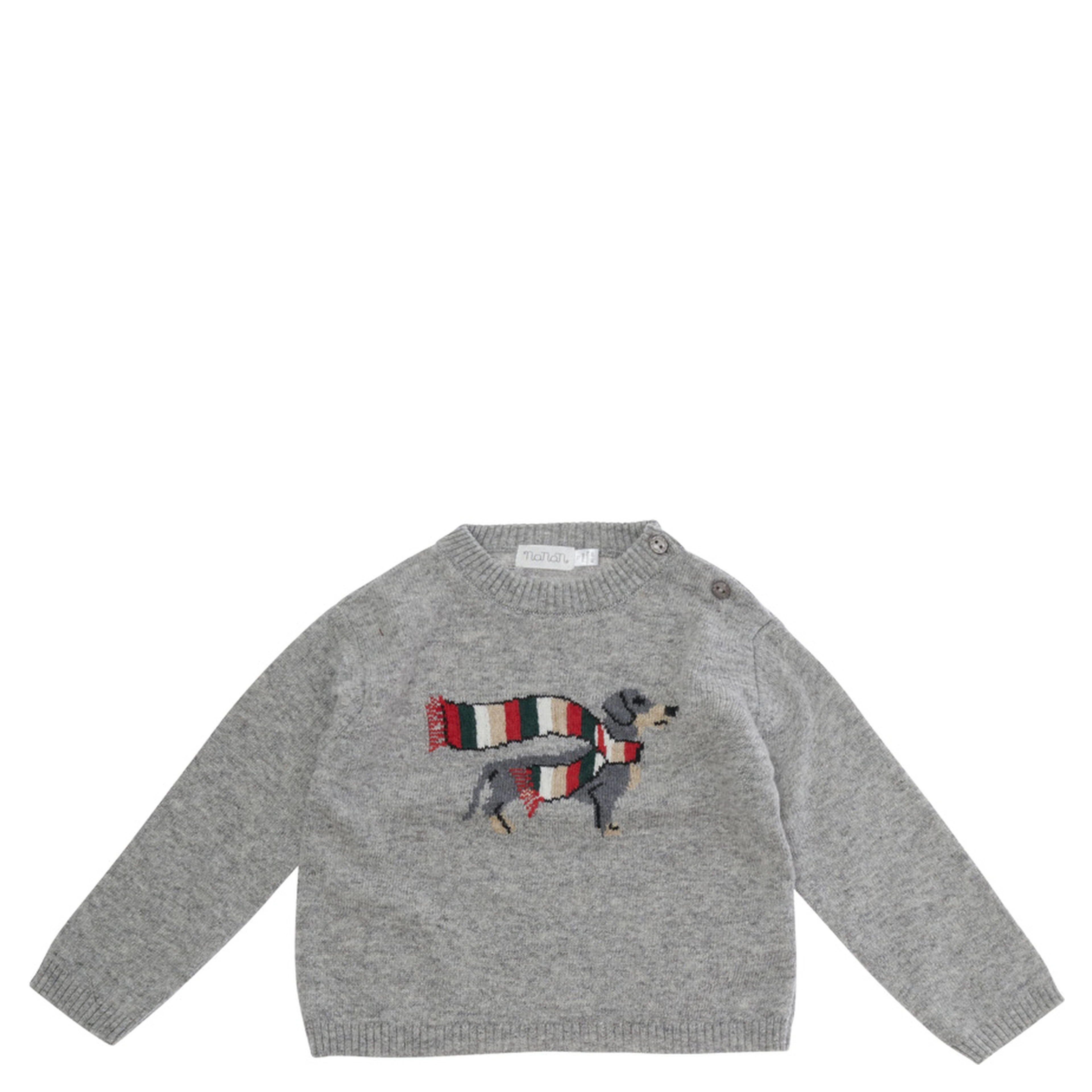 Gray Crewneck sweater with embroidery on the front in blend viscose baby