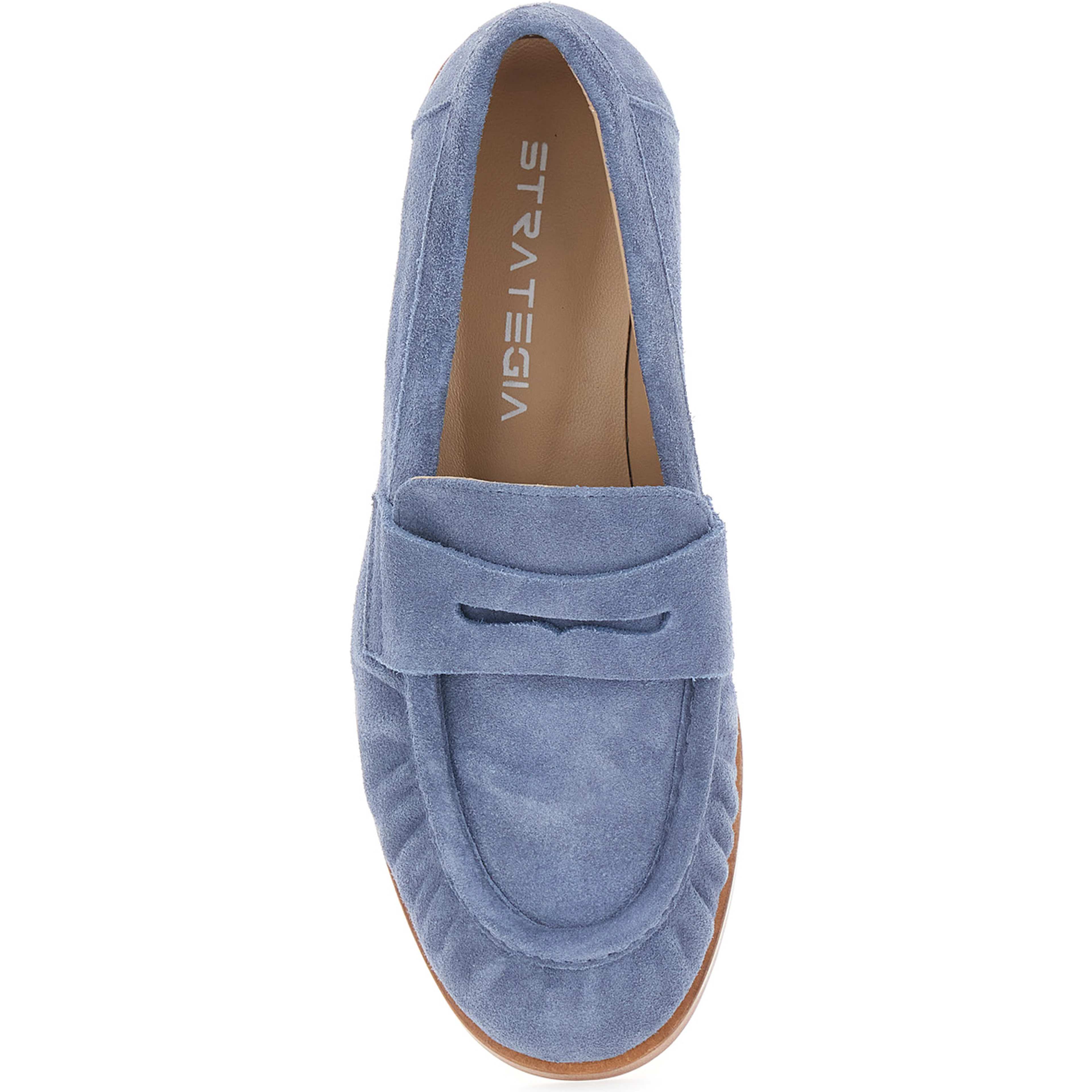 Blue "Revue" Loafers with Rounded Toe in Leather Women