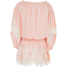 Laurel Pink Dress with Boat neckline and all-over lace details in Modal Women