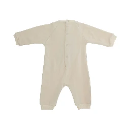 Beige Round-neck romper with bear on the front in stretch cotton for baby
