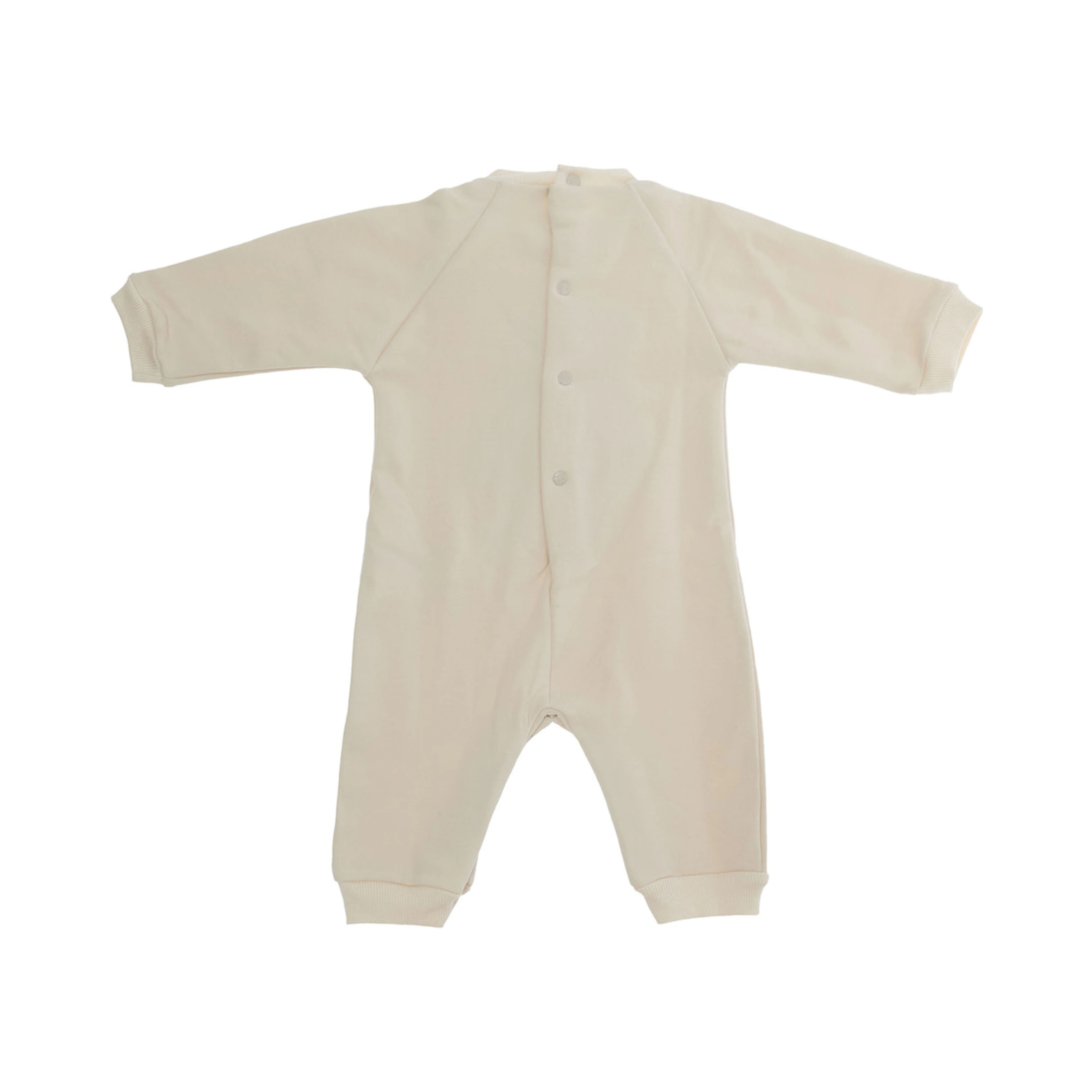 Beige Round-neck romper with bear on the front in stretch cotton for baby