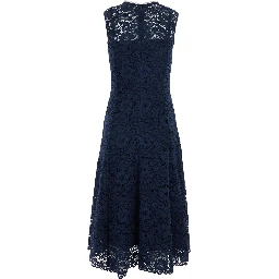 Blue Long Dress with All-Over Lace Detail in Cotton Blend Woman