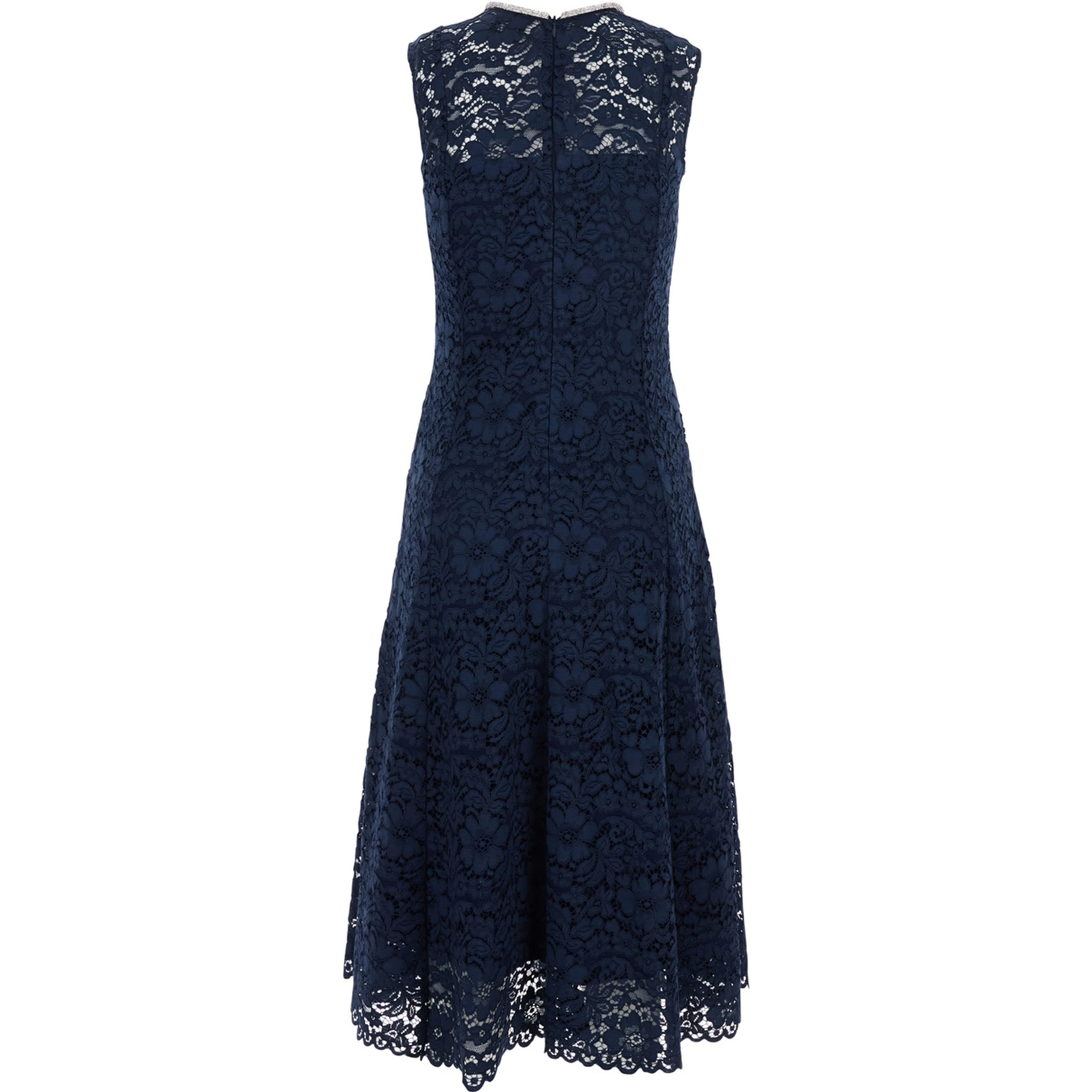 Blue Long Dress with All-Over Lace Detail in Cotton Blend Woman