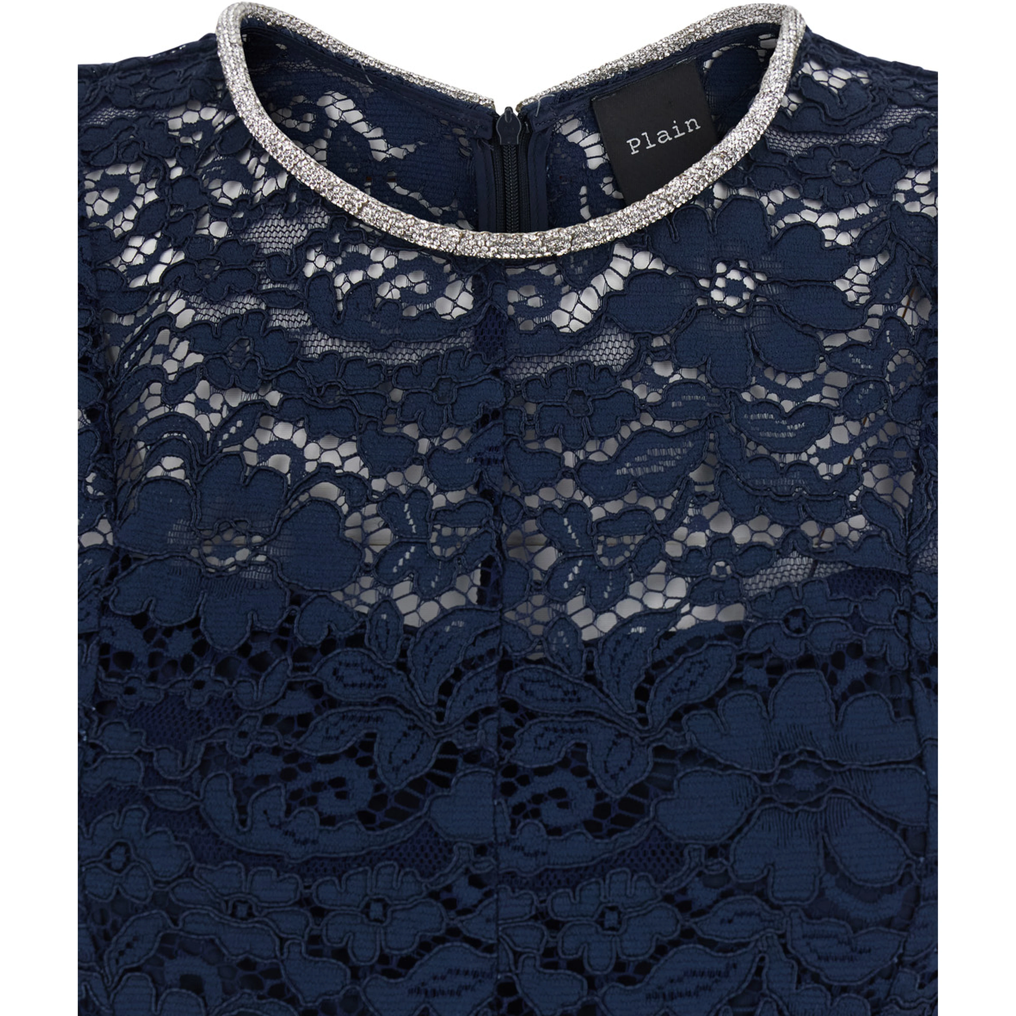 Blue Long Dress with All-Over Lace Detail in Cotton Blend Woman