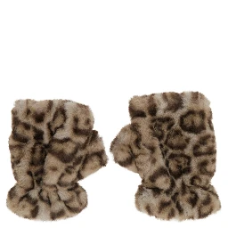 Ariel Brown Fingerless gloves with leopard print in eco-fur for women