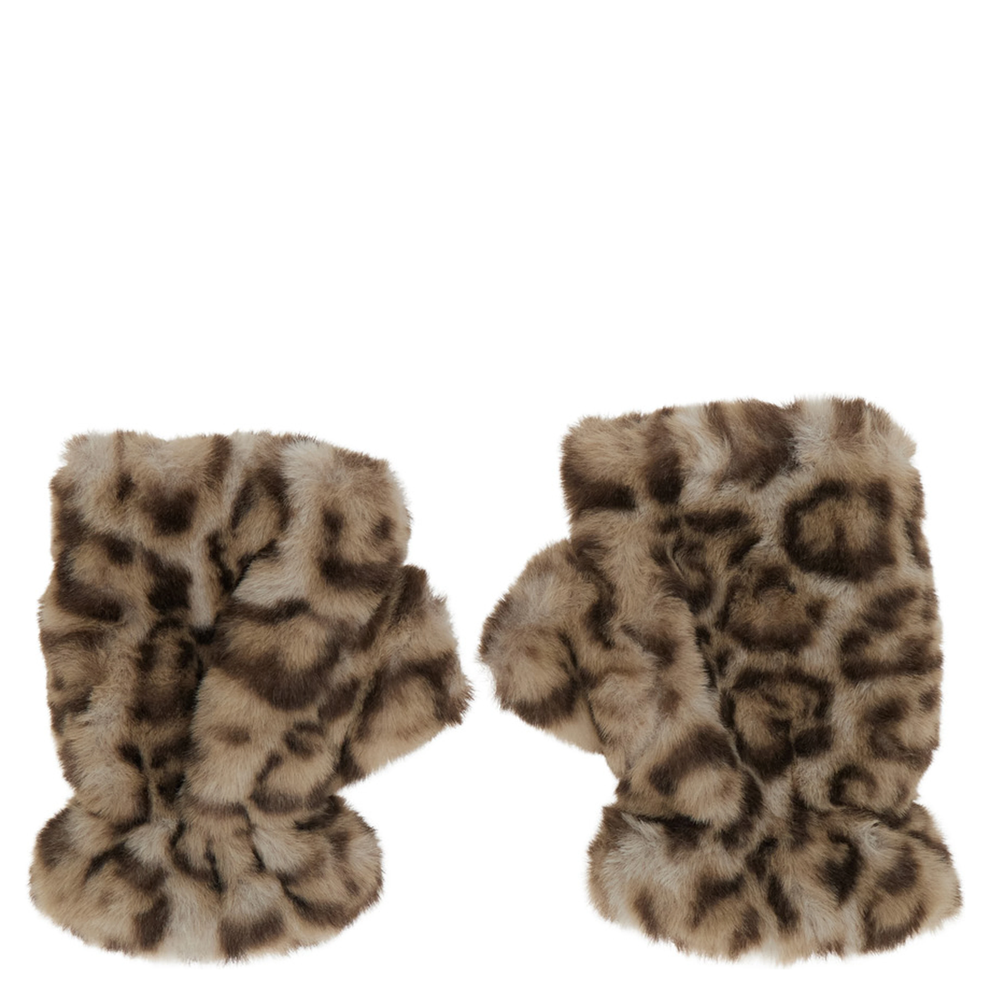 Ariel Brown Fingerless gloves with leopard print in eco-fur for women