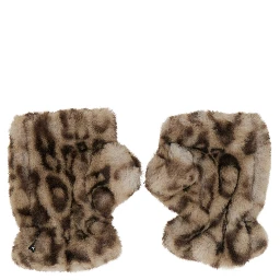 Ariel Brown Fingerless gloves with leopard print in eco-fur for women