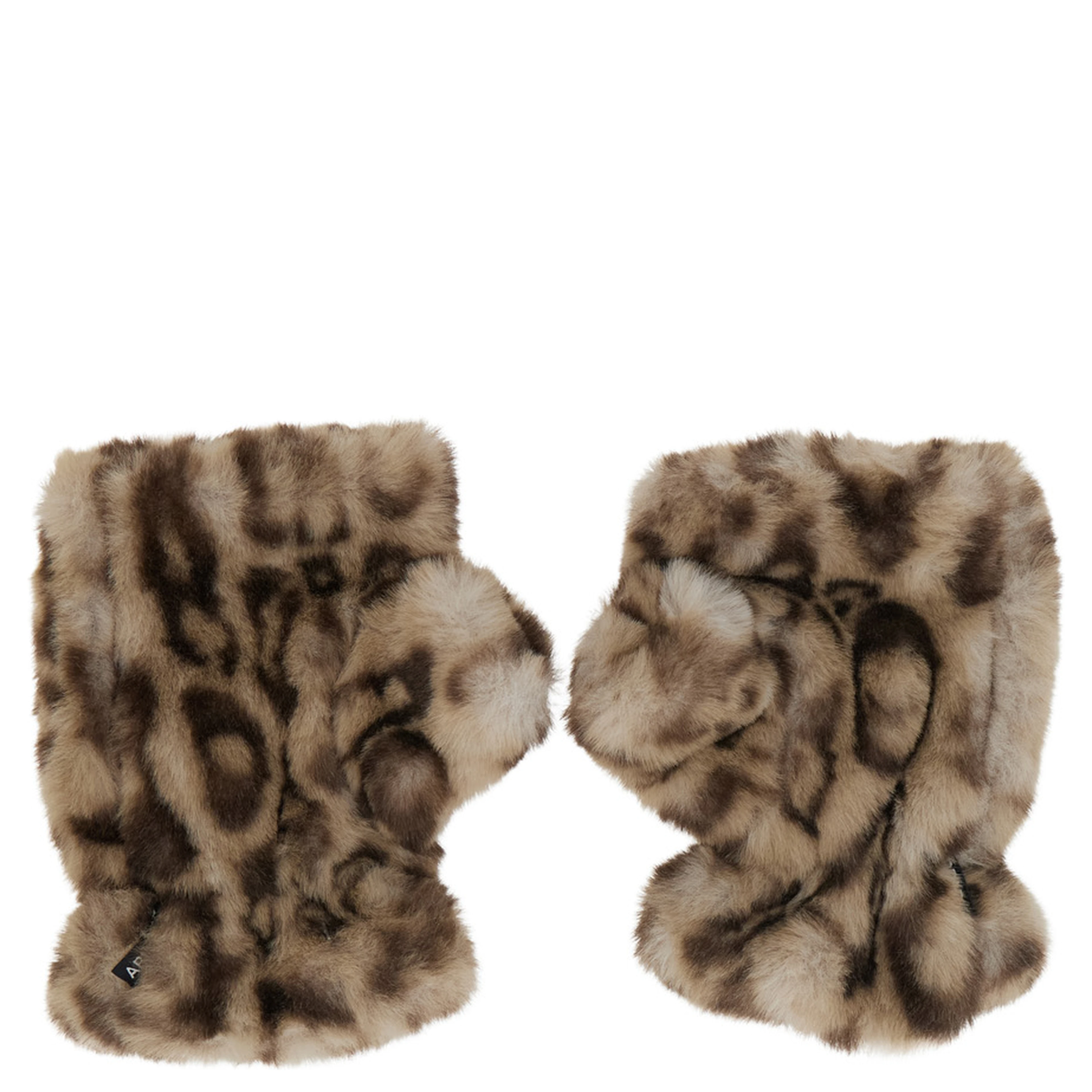 Ariel Brown Fingerless gloves with leopard print in eco-fur for women