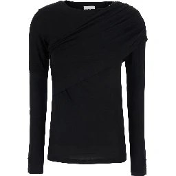 Dressi Black Top with draped motif on the front in viscose for women