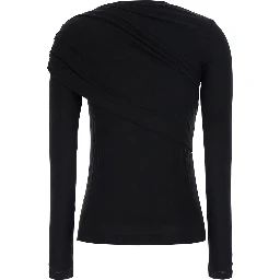 Dressi Black Top with draped motif on the front in viscose for women