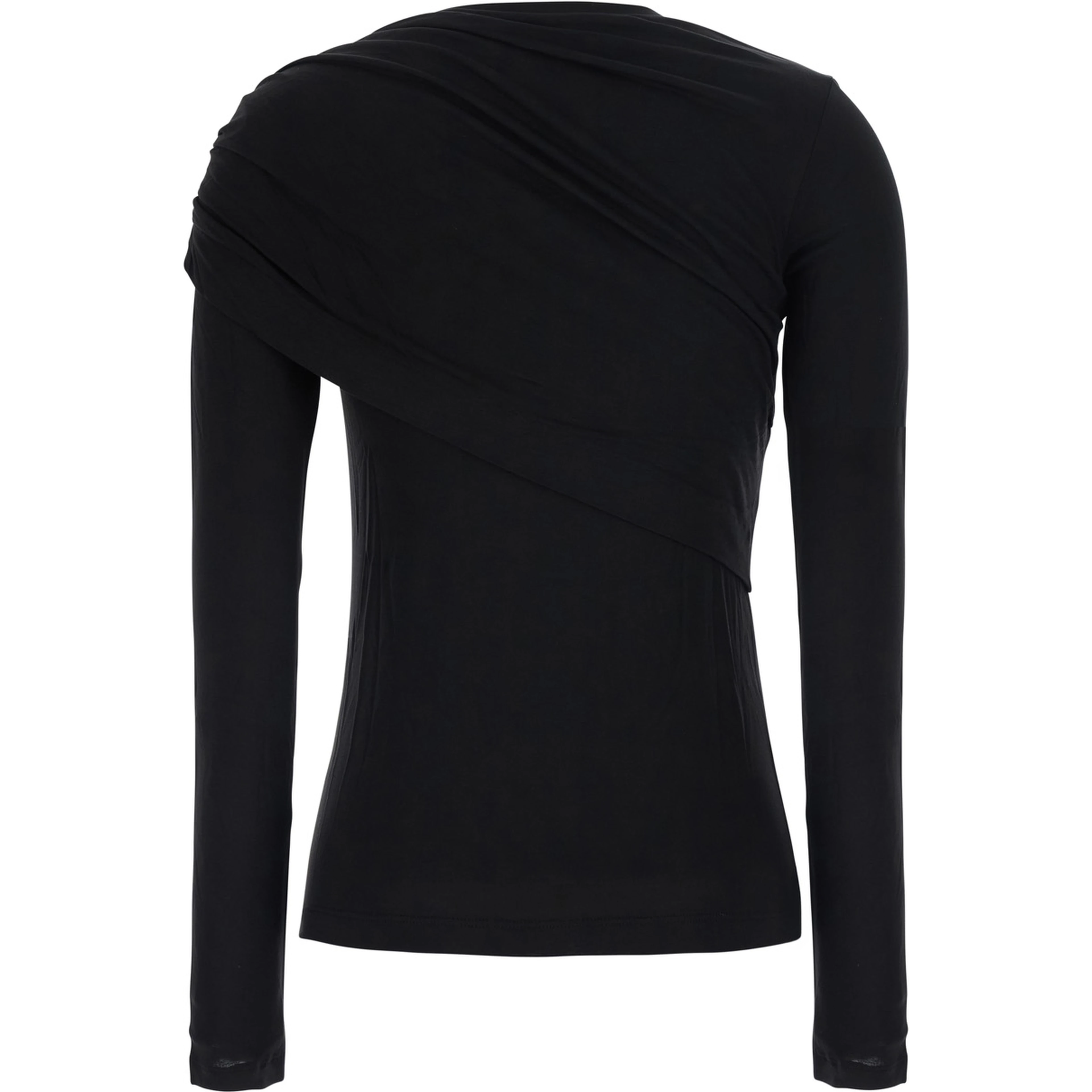 Dressi Black Top with draped motif on the front in viscose for women