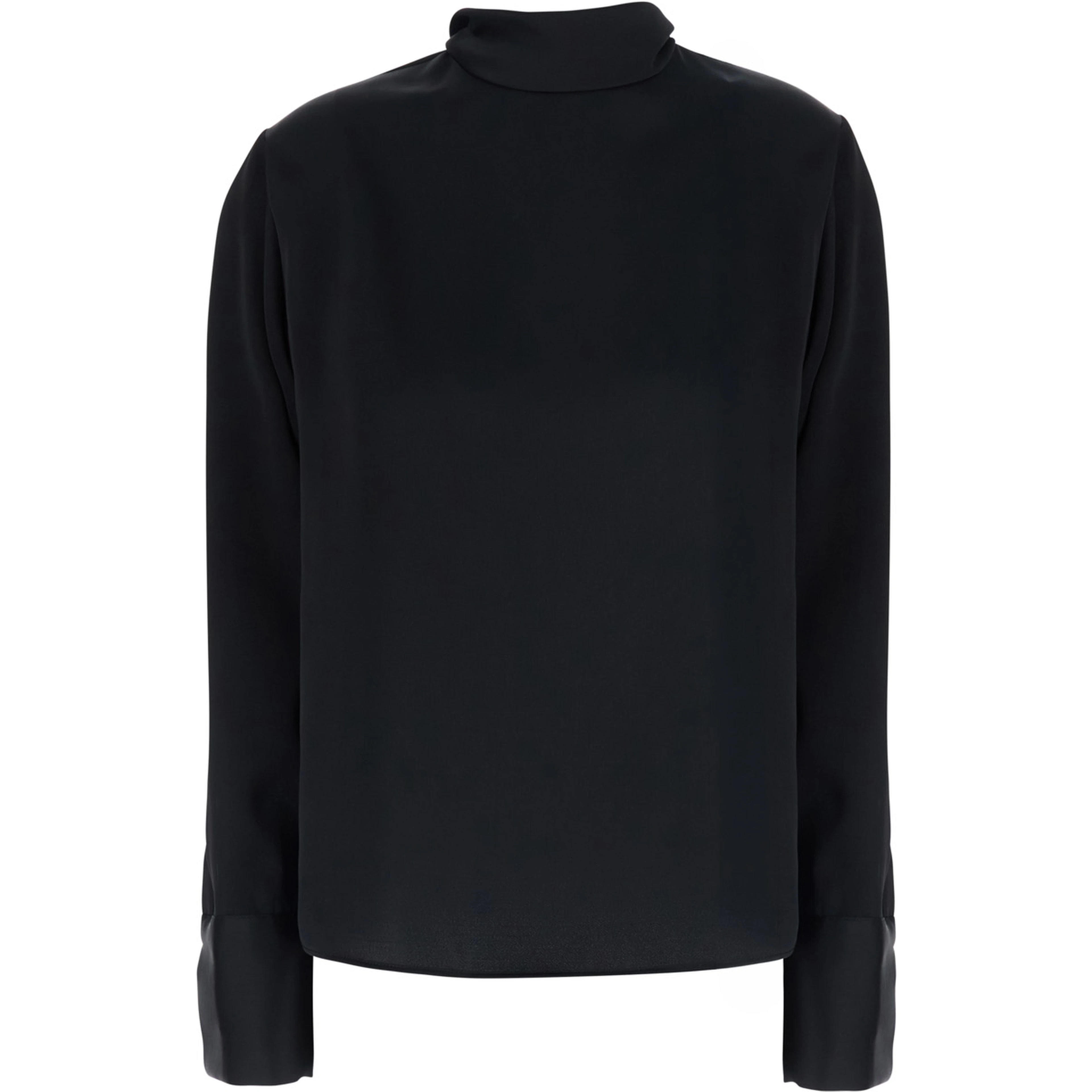 Black High Neck Blouse with Bow on the Back in Satin for Women