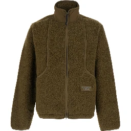 Green Jacket with High Collar and Logo Patch on the Front in Tech Fabric for Women