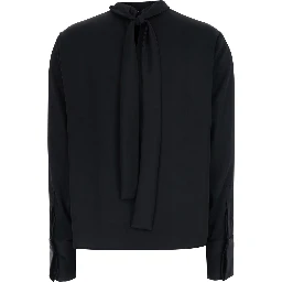 Black High Neck Blouse with Bow on the Back in Satin for Women