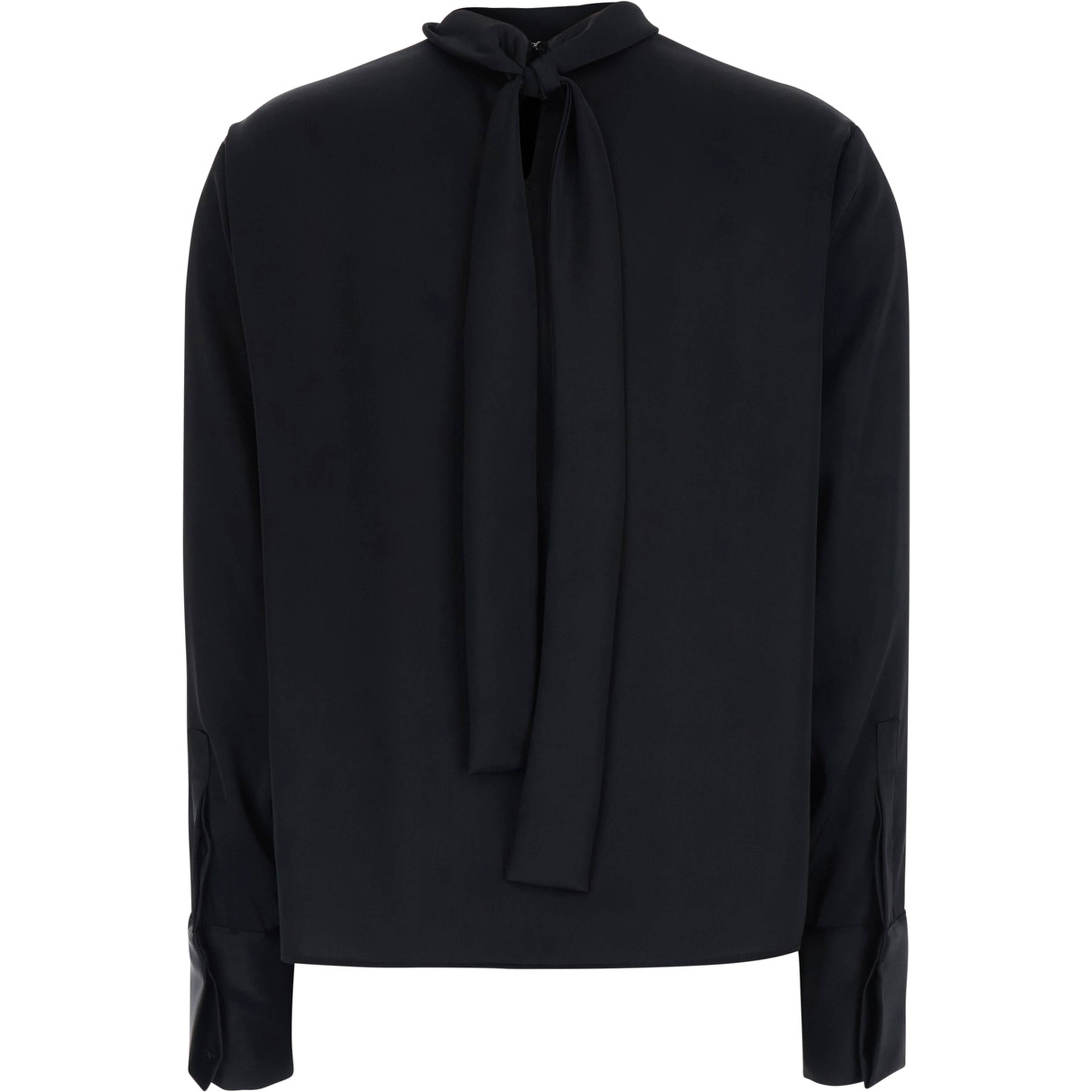 Black High Neck Blouse with Bow on the Back in Satin for Women