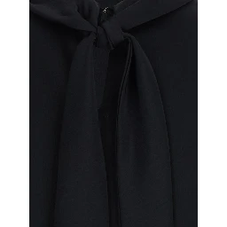 Black High Neck Blouse with Bow on the Back in Satin for Women