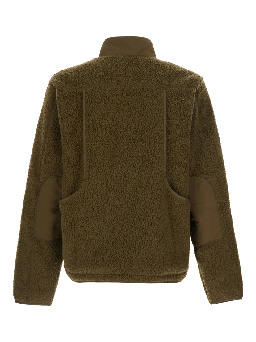 Green Jacket with High Collar and Logo Patch on the Front in Tech Fabric for Women
