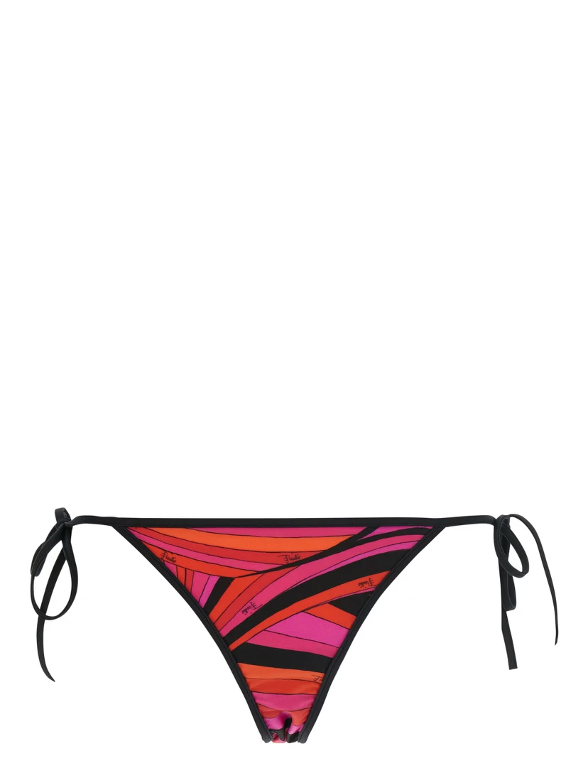 Fuchsia High-Cut Bikini Bottoms with Adjustable Tie Closure and All-Over Geometric Print in Stretch Tech Fabric for Women