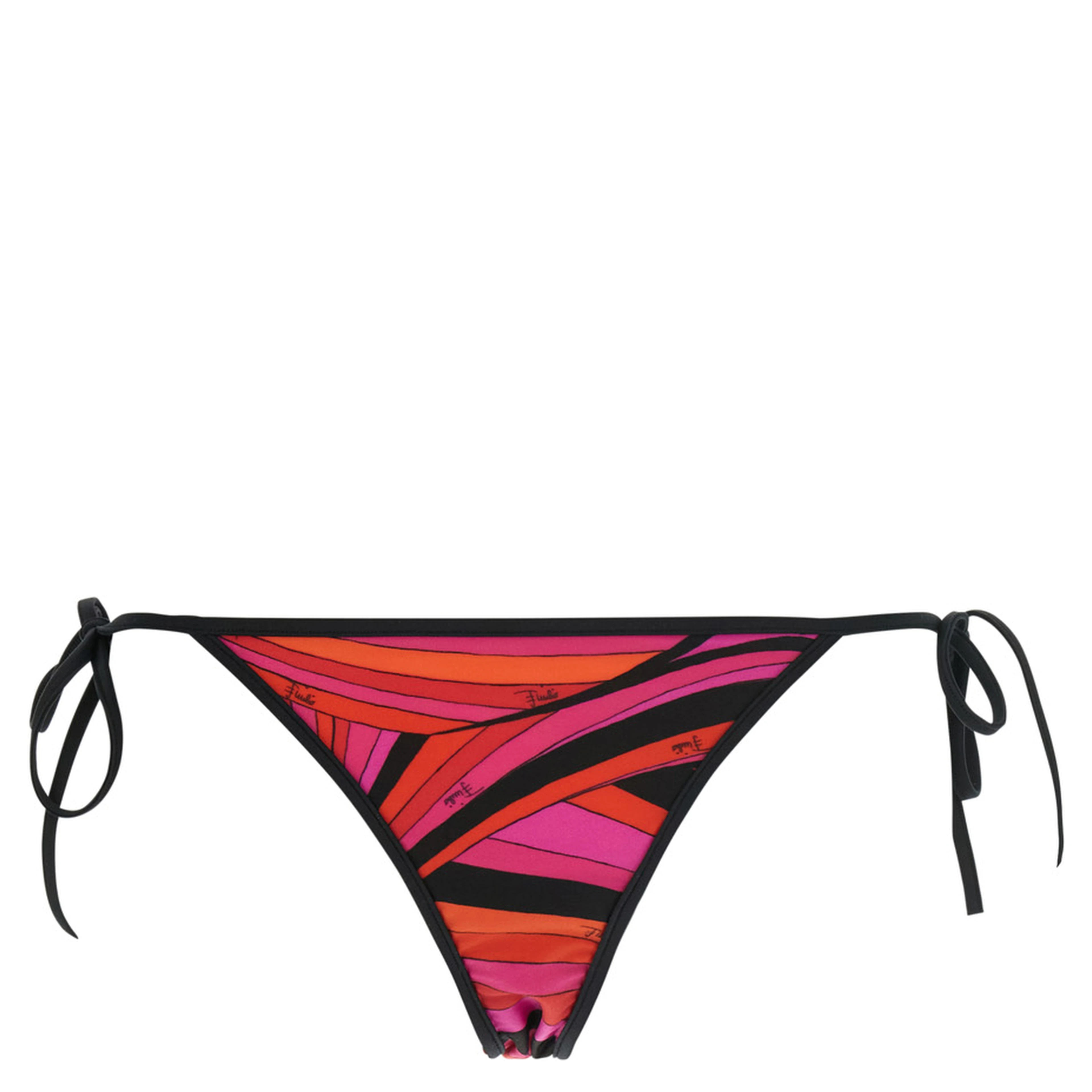 Fuchsia High-Cut Bikini Bottoms with Adjustable Tie Closure and All-Over Geometric Print in Stretch Tech Fabric for Women