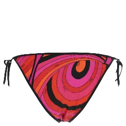 Fuchsia High-Cut Bikini Bottoms with Adjustable Tie Closure and All-Over Geometric Print in Stretch Tech Fabric for Women