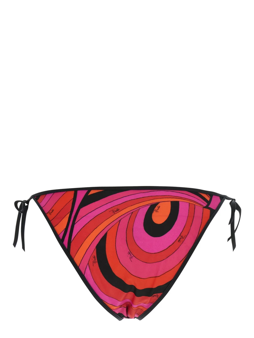 Fuchsia High-Cut Bikini Bottoms with Adjustable Tie Closure and All-Over Geometric Print in Stretch Tech Fabric for Women