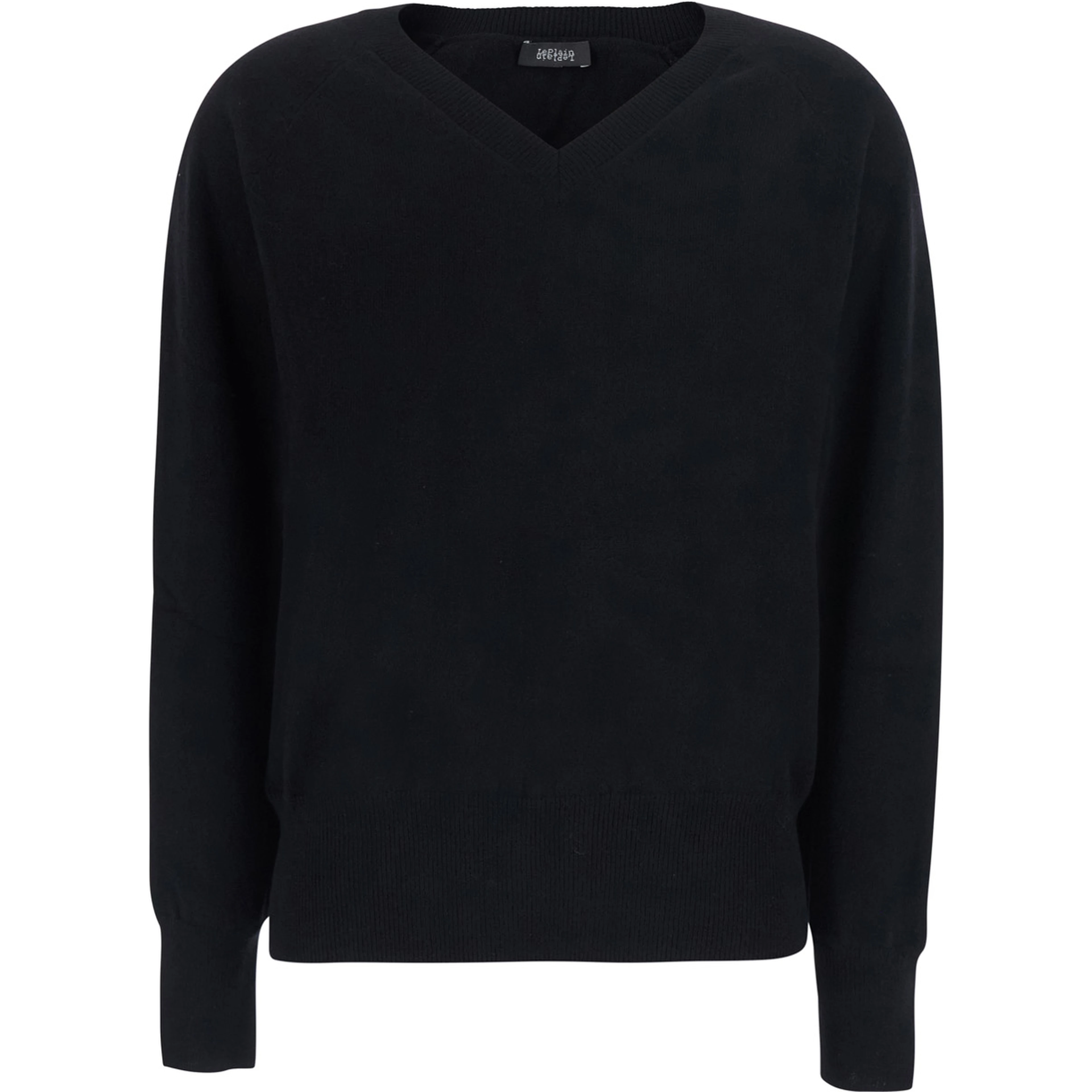 V NECK 12GG Sweater with V-neck and long sleeves in black cashmere for women