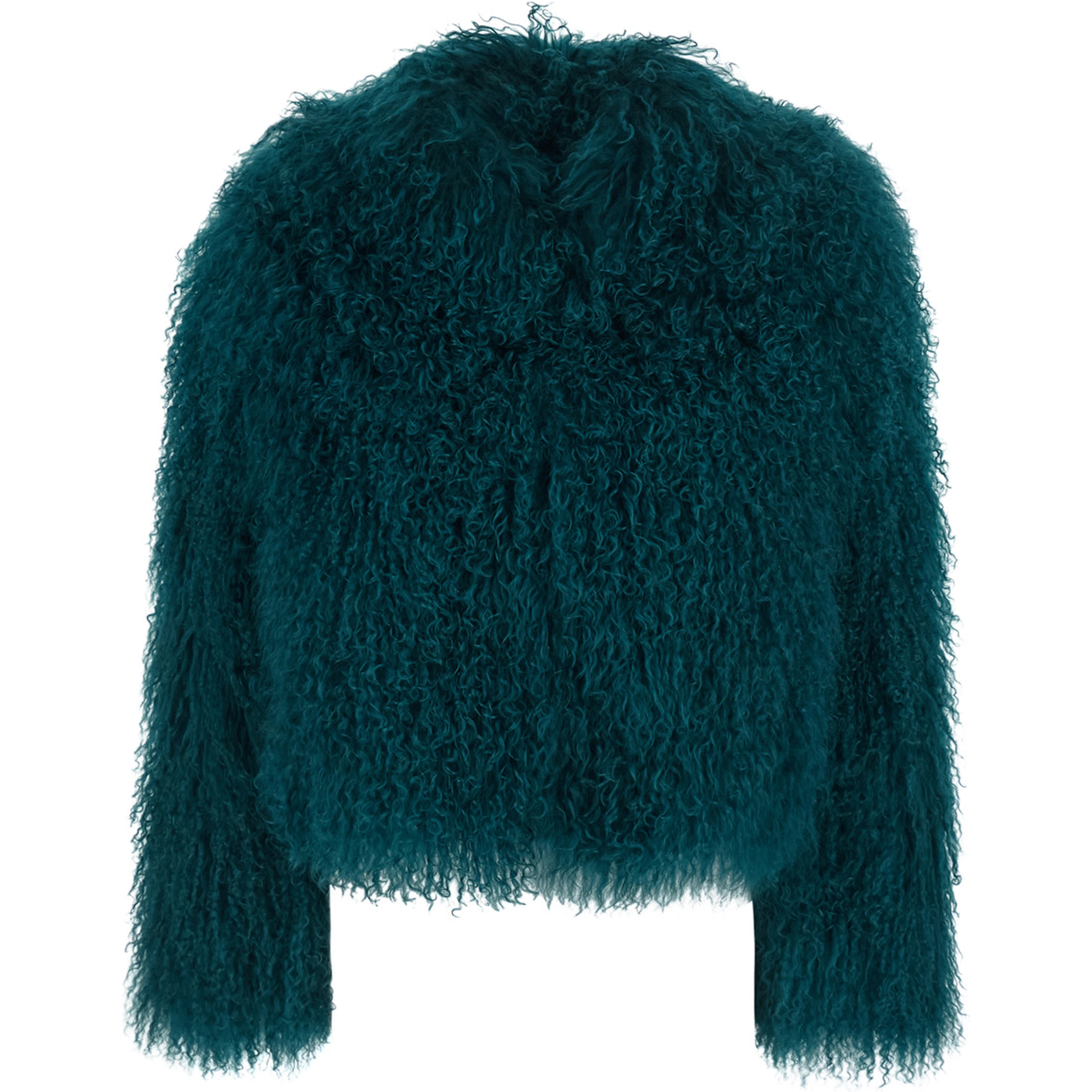 Petrol Blue Short Jacket with Hidden Closure on the Front in Fur for Women