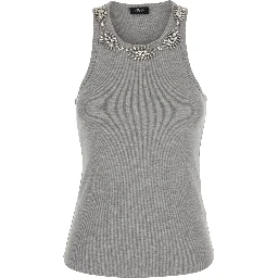 RIBBED TOP EMBROIDERY with long sleeves and gray cotton embroidery for women