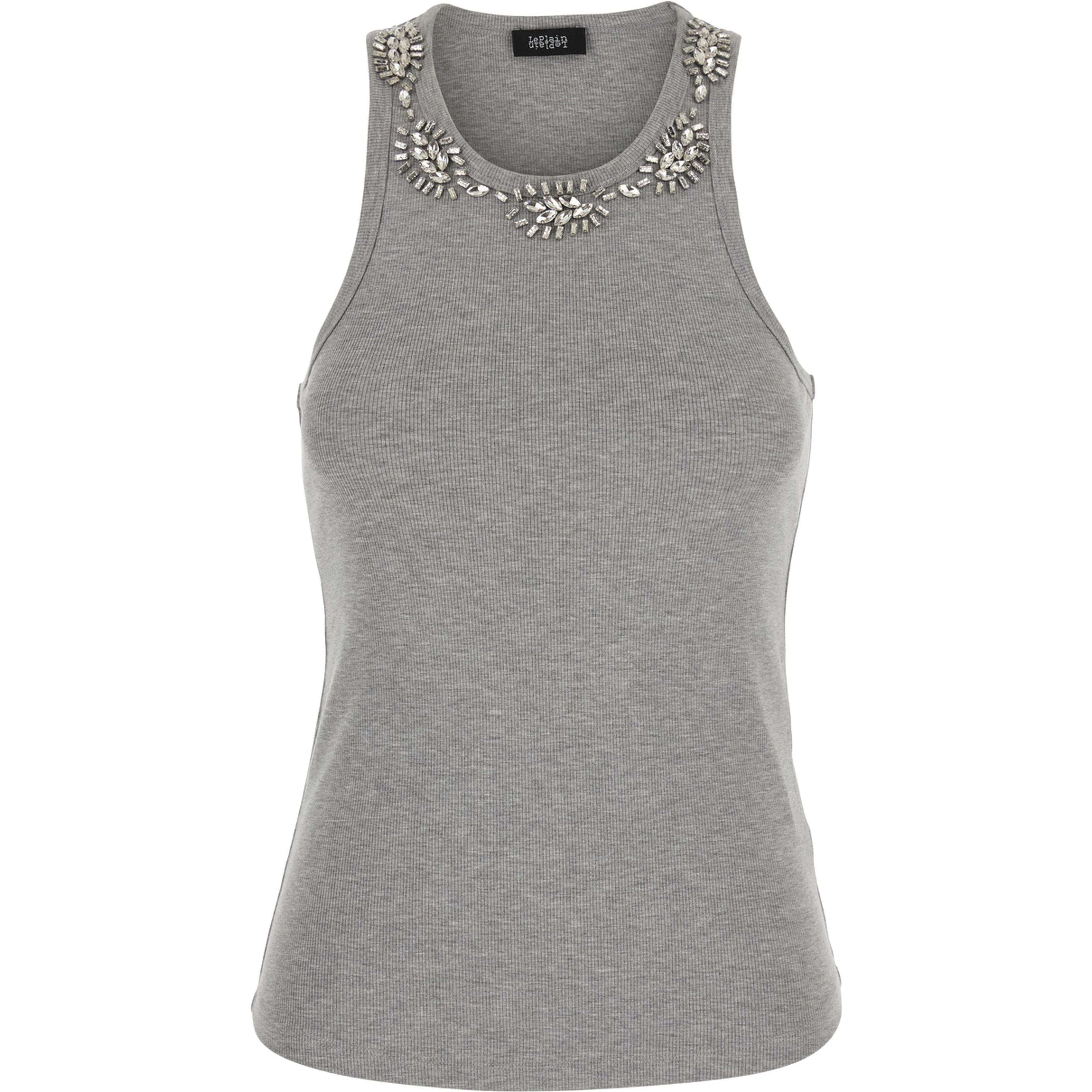 RIBBED TOP EMBROIDERY with long sleeves and gray cotton embroidery for women