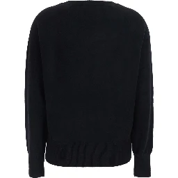 V NECK 12GG Sweater with V-neck and long sleeves in black cashmere for women