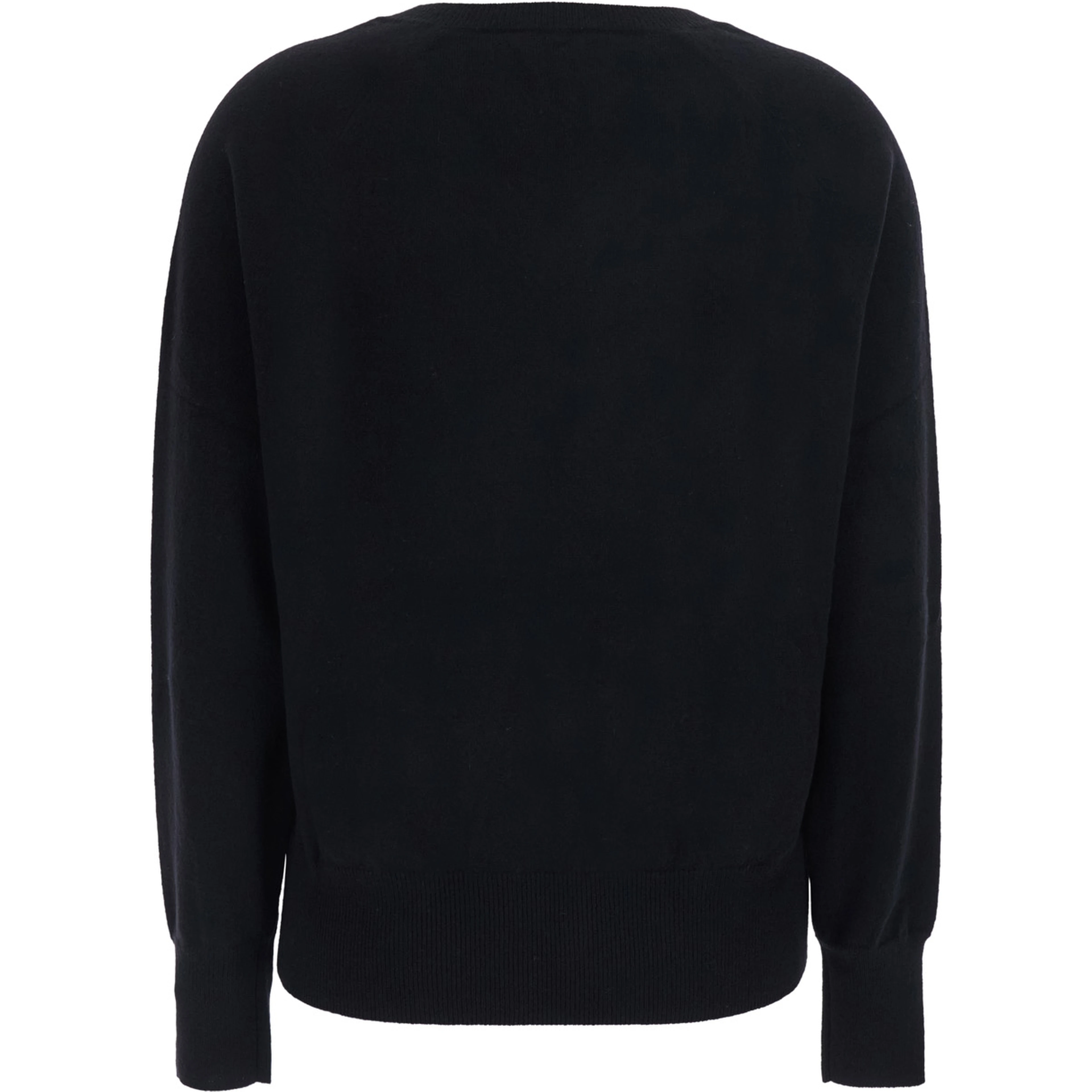 V NECK 12GG Sweater with V-neck and long sleeves in black cashmere for women