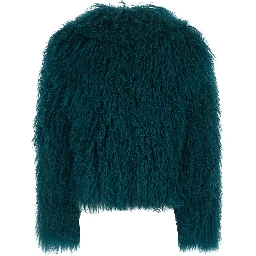 Petrol Blue Short Jacket with Hidden Closure on the Front in Fur for Women