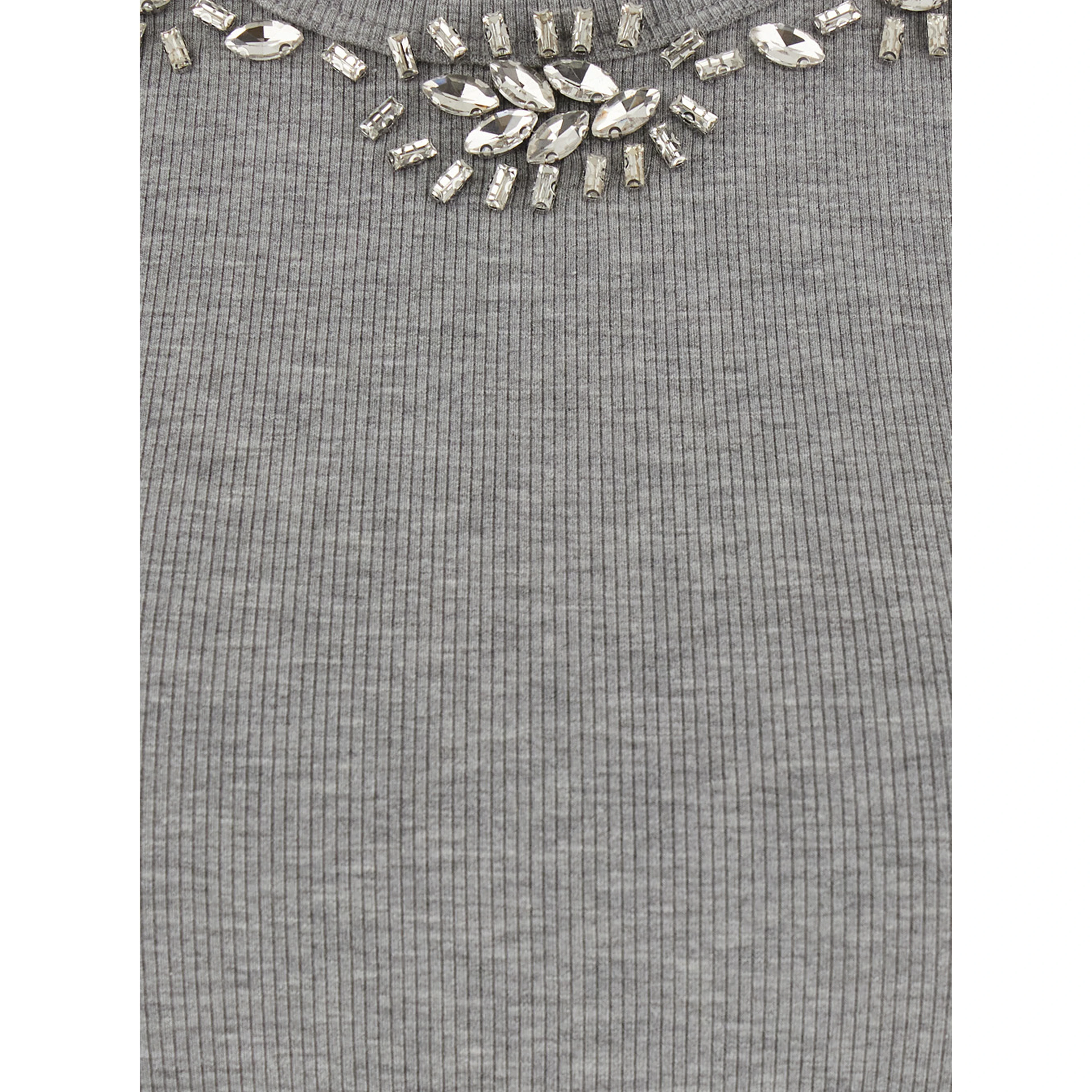 RIBBED TOP EMBROIDERY with long sleeves and gray cotton embroidery for women