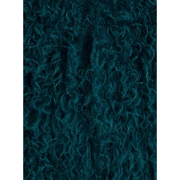 Petrol Blue Short Jacket with Hidden Closure on the Front in Fur for Women