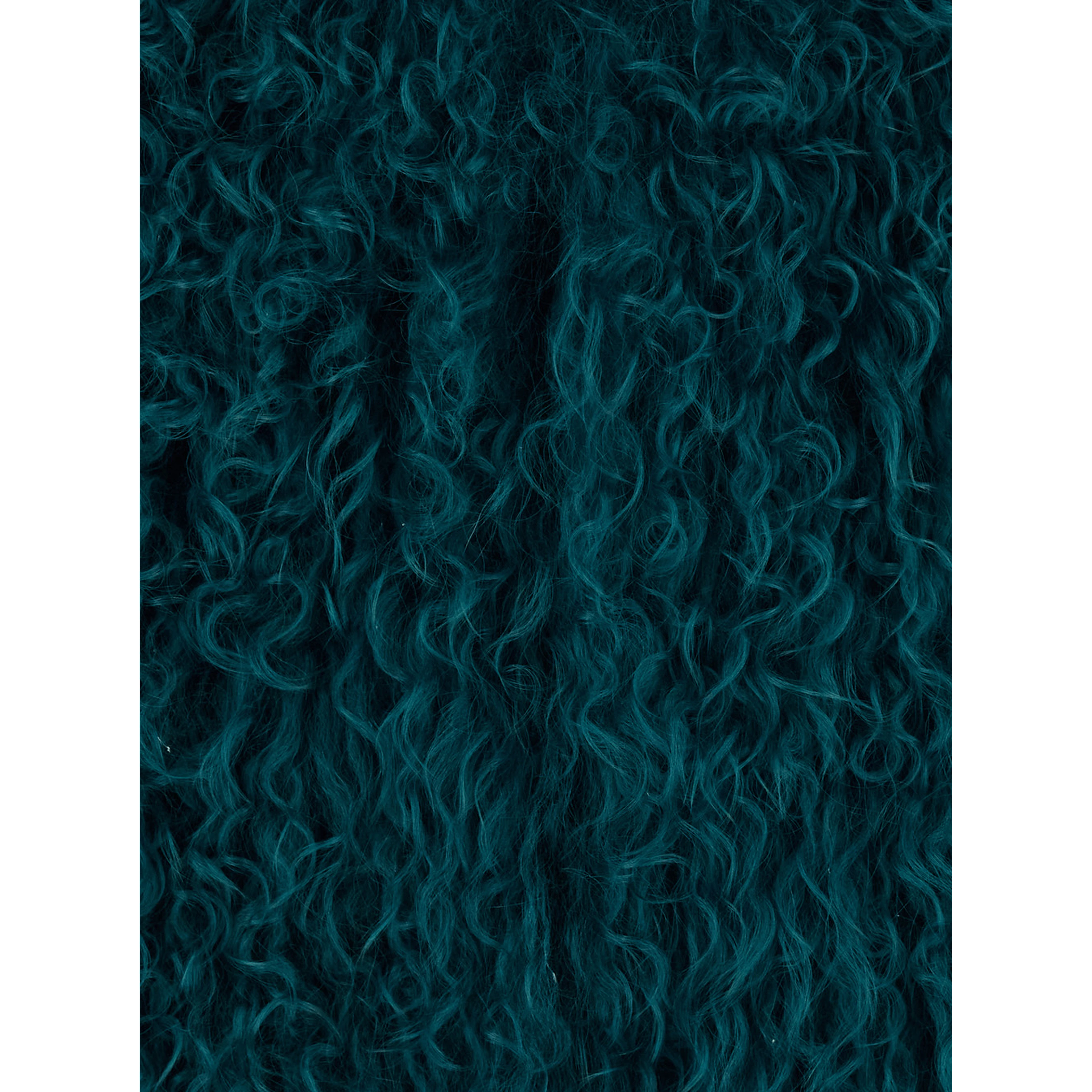 Petrol Blue Short Jacket with Hidden Closure on the Front in Fur for Women