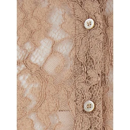 Beige Shirt with classic collar and all-over lace embroidery in fabric for women