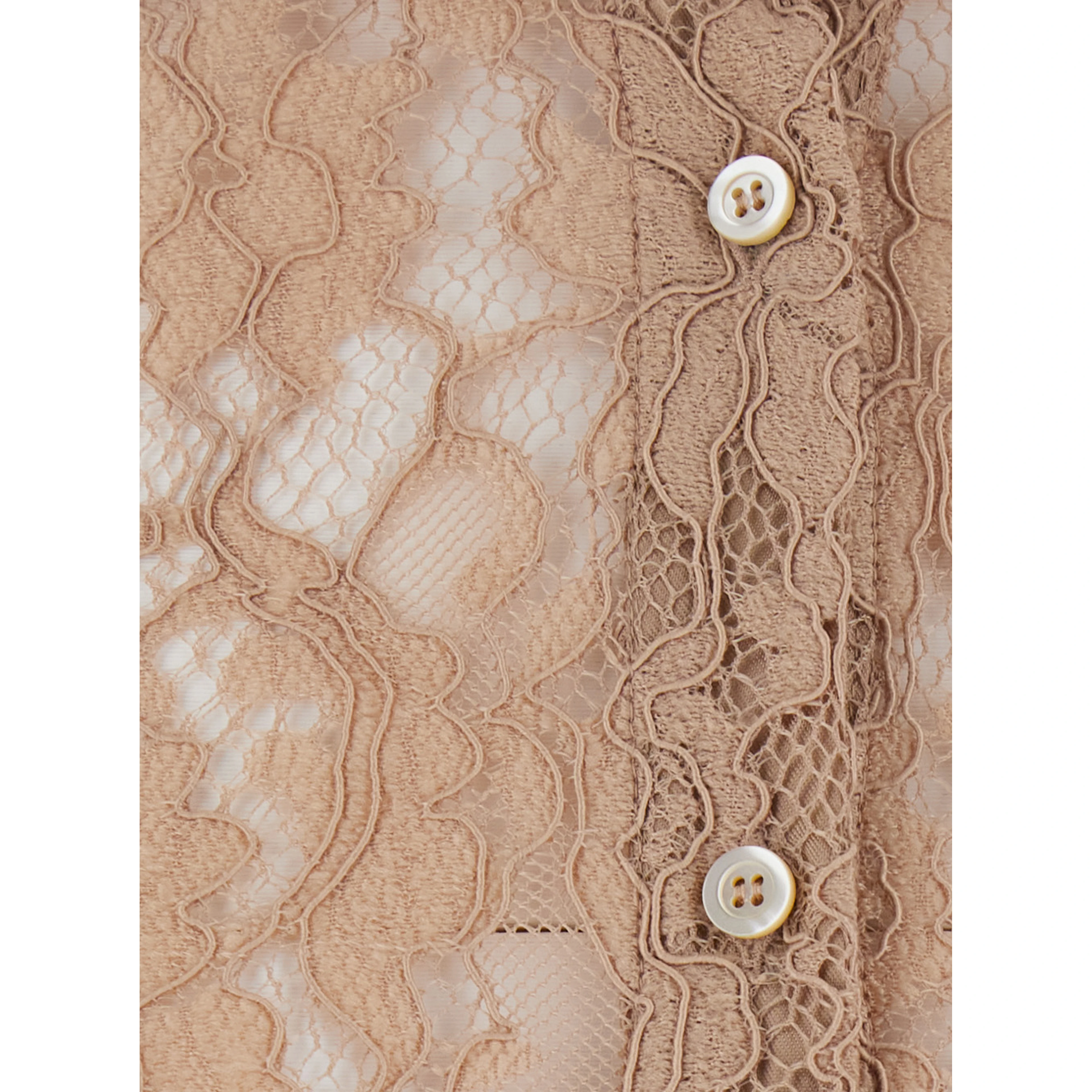 Beige Shirt with classic collar and all-over lace embroidery in fabric for women