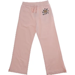 Pink Pants with Elastic Drawstring Waist and Logo on the Front in Cotton Girl