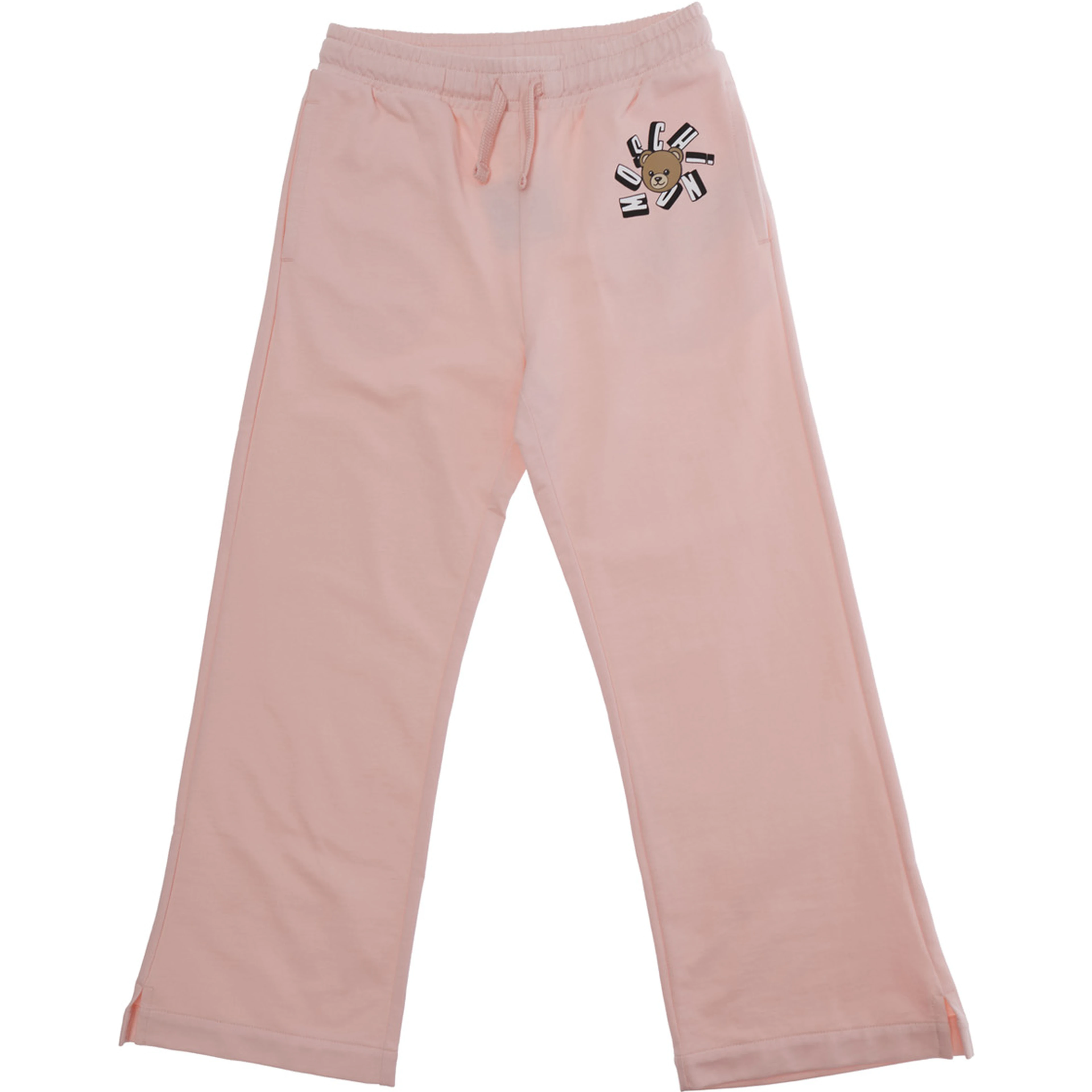 Pink Pants with Elastic Drawstring Waist and Logo on the Front in Cotton Girl