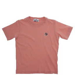 Pink Crewneck T-Shirt with Logo Patch on the Front in Cotton Boy