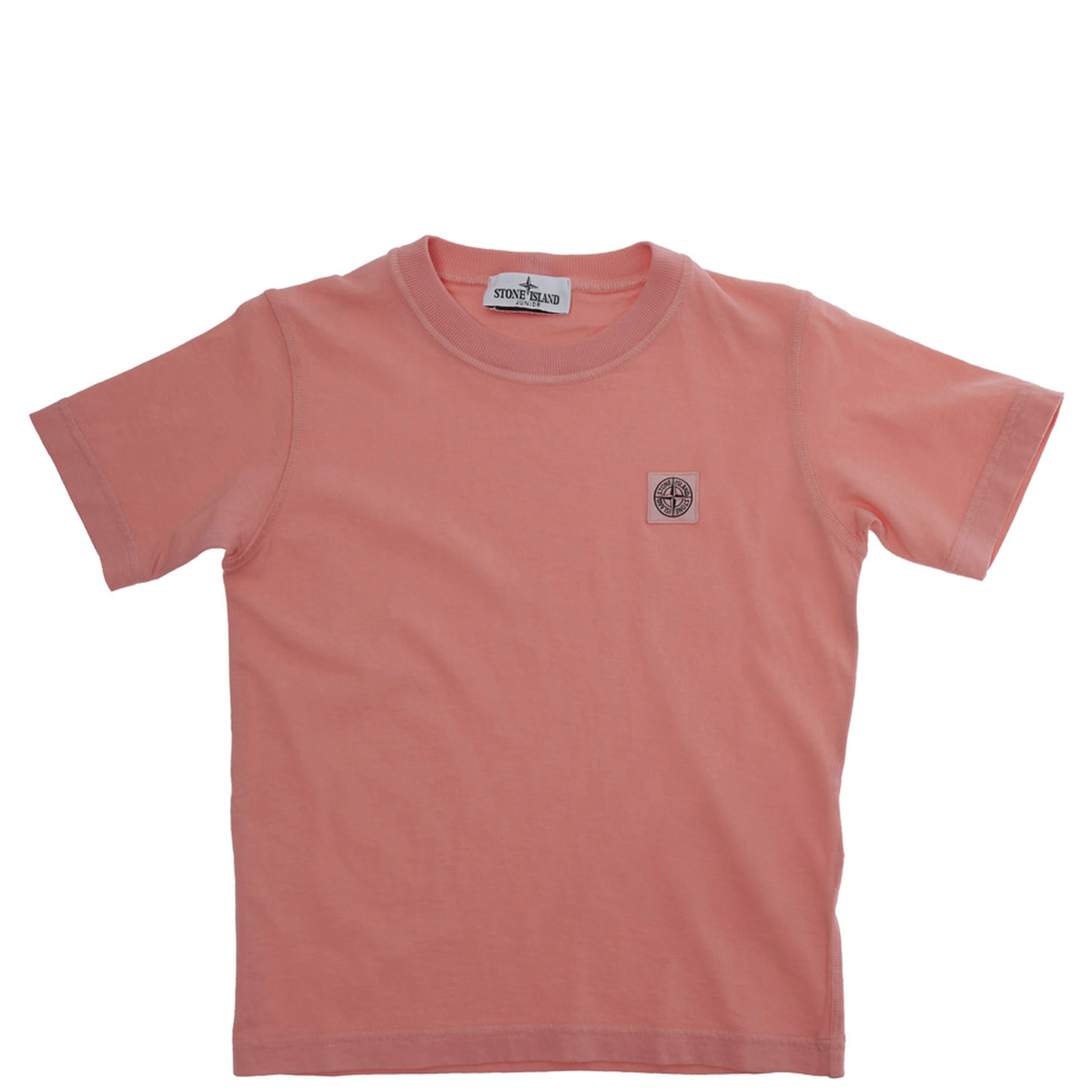 Pink Crewneck T-Shirt with Logo Patch on the Front in Cotton Boy