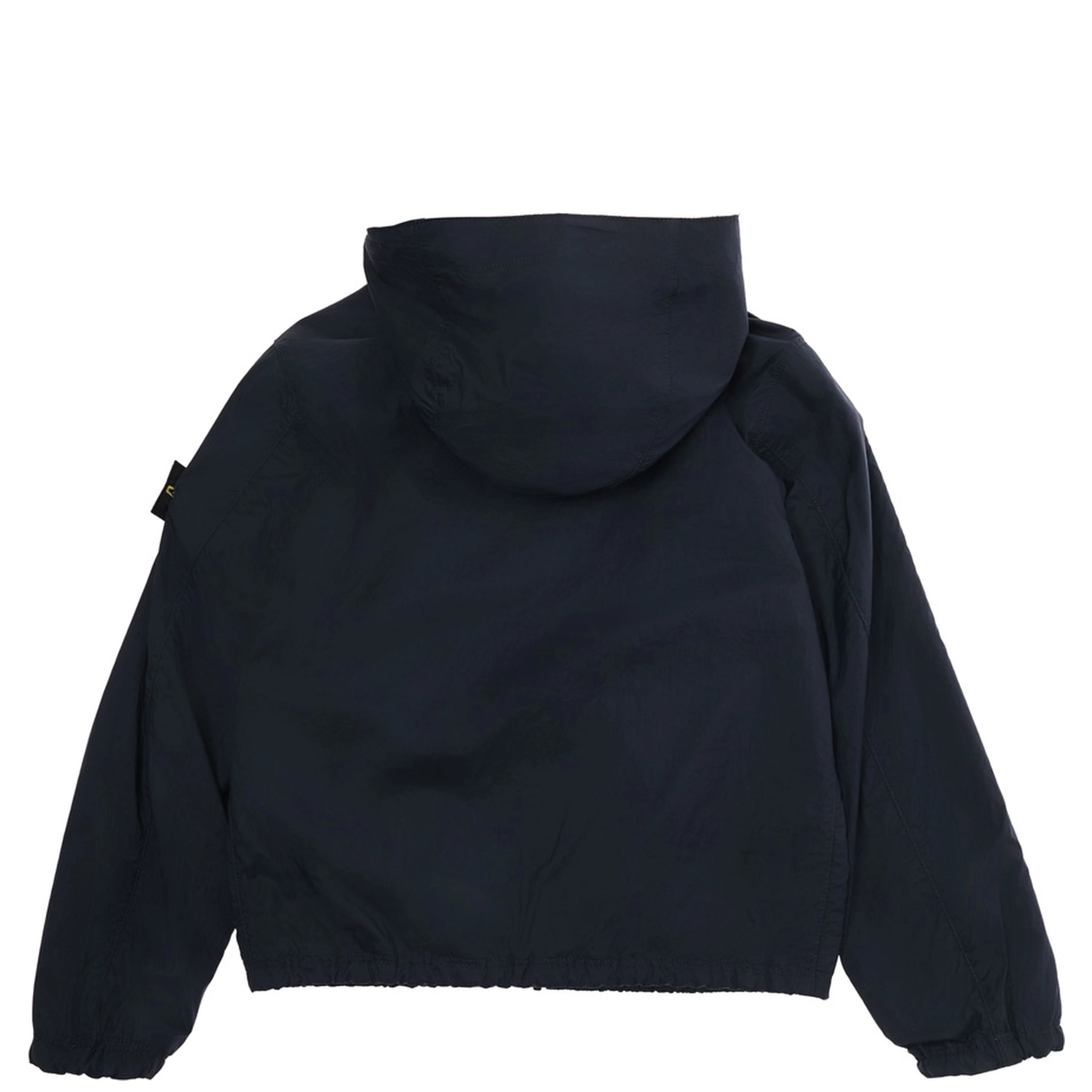 Blue Hooded Jacket with Fixed Hood and Logo Patch on Sleeve in Tech Fabric for Kids