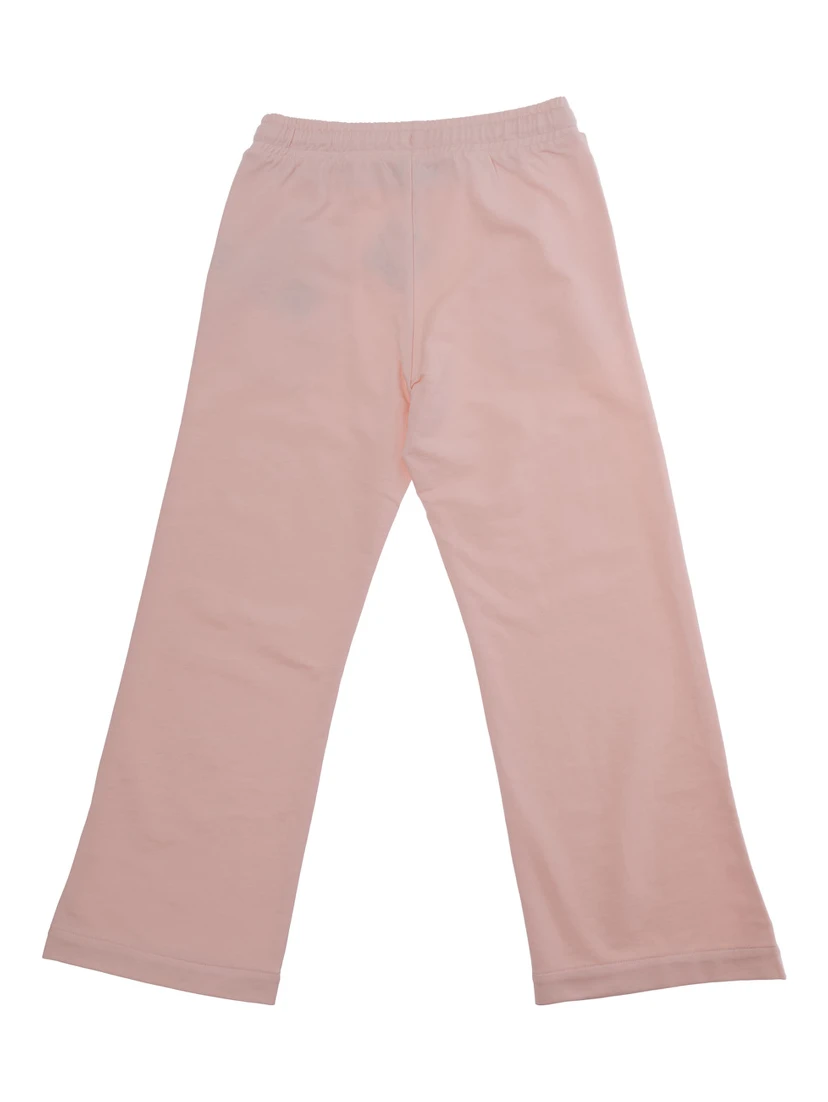 Pink Pants with Elastic Drawstring Waist and Logo on the Front in Cotton Girl