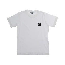 Crew Neck T-Shirt with Logo Patch on the Front in White Cotton for Kids