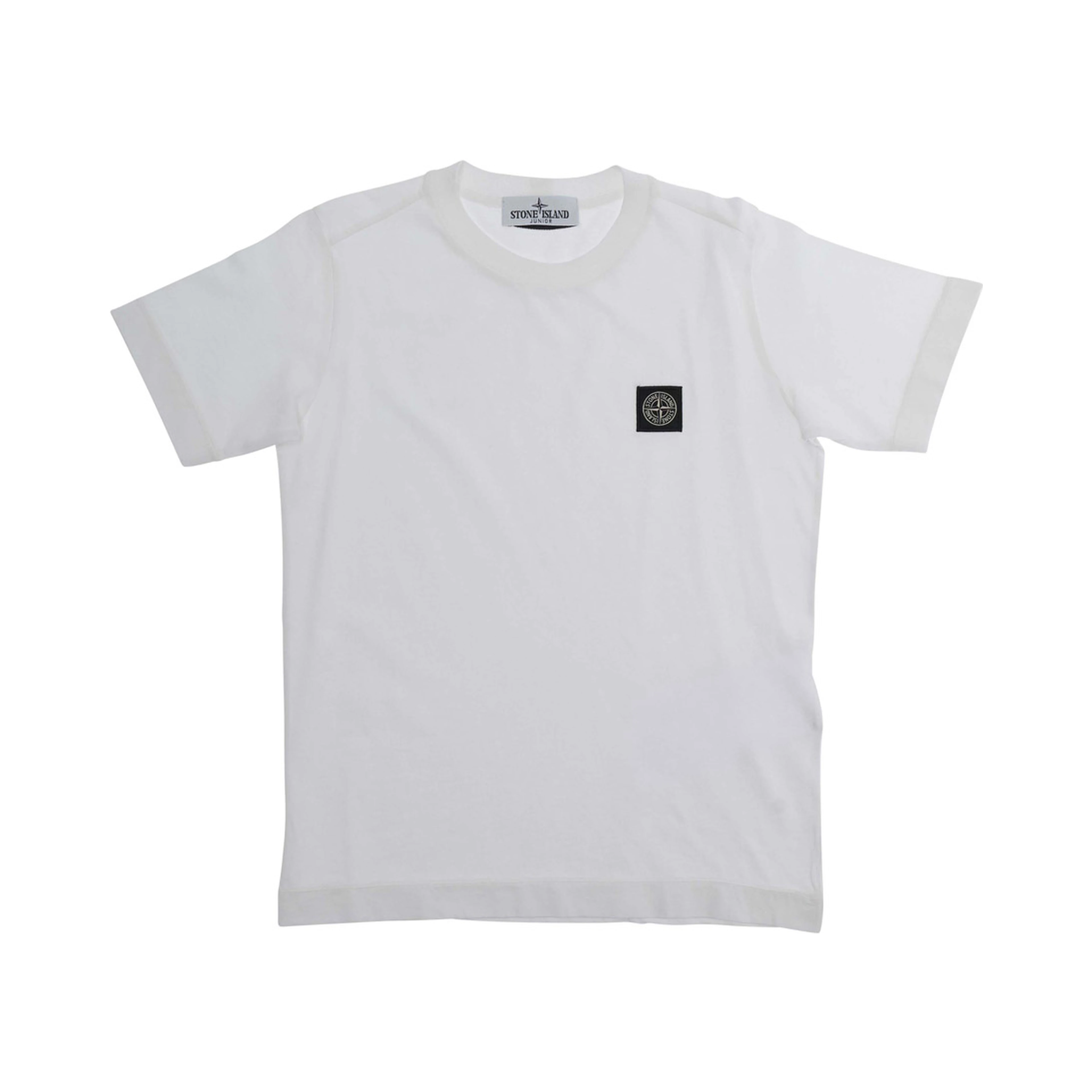 Crew Neck T-Shirt with Logo Patch on the Front in White Cotton for Kids