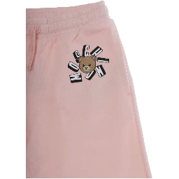 Pink Pants with Elastic Drawstring Waist and Logo on the Front in Cotton Girl