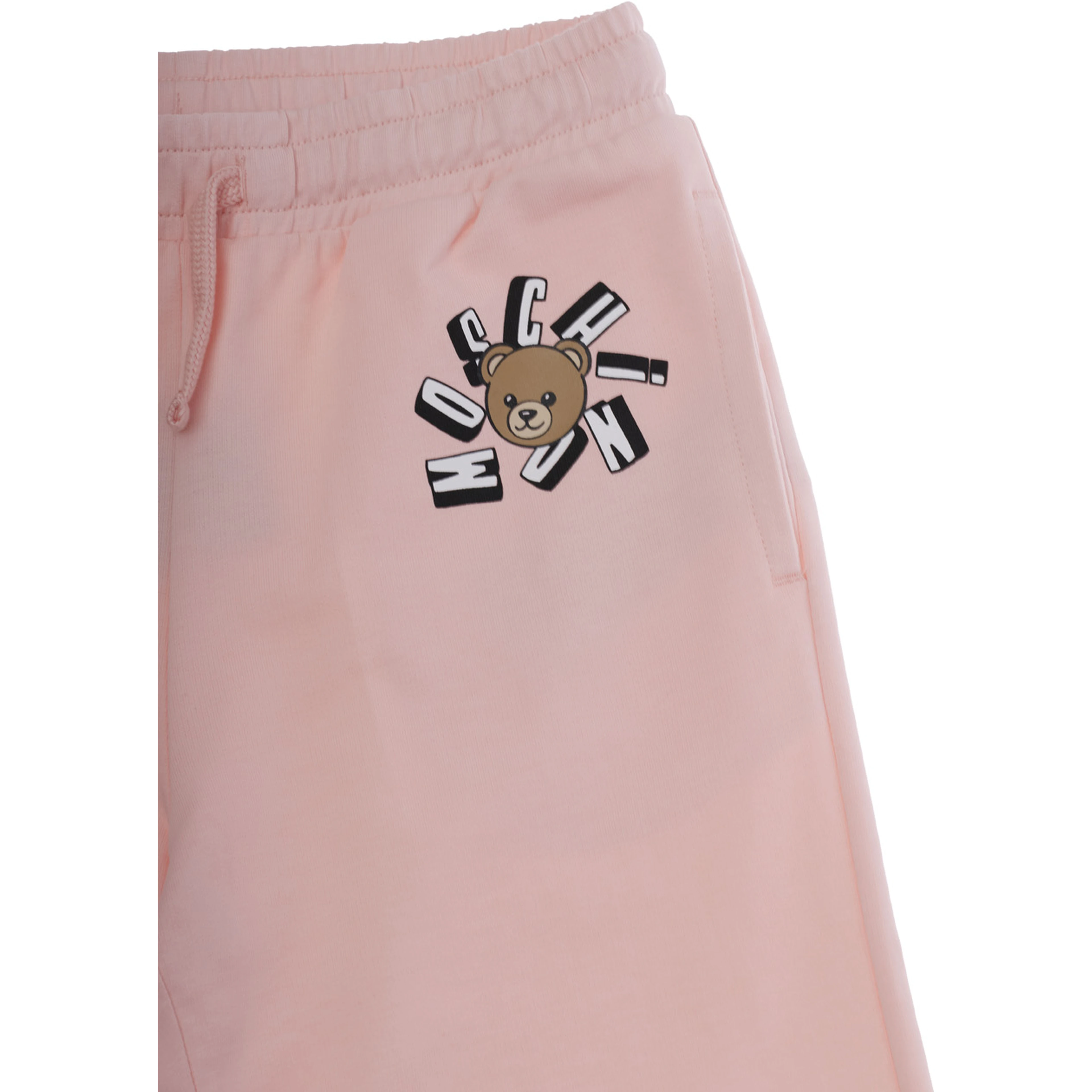 Pink Pants with Elastic Drawstring Waist and Logo on the Front in Cotton Girl