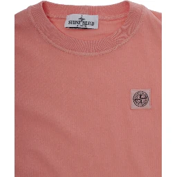 Pink Crewneck T-Shirt with Logo Patch on the Front in Cotton Boy