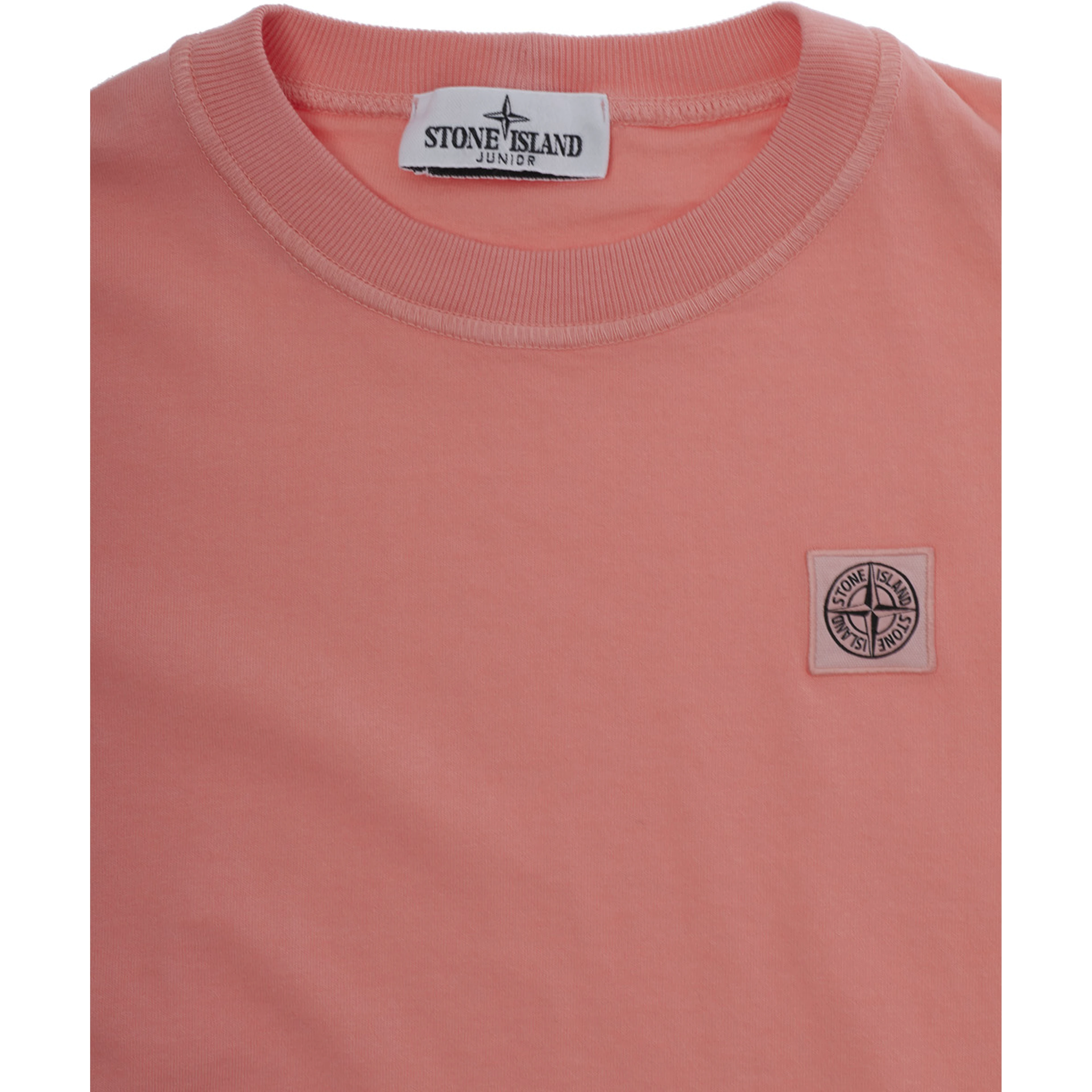 Pink Crewneck T-Shirt with Logo Patch on the Front in Cotton Boy