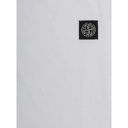 Crew Neck T-Shirt with Logo Patch on the Front in White Cotton for Kids